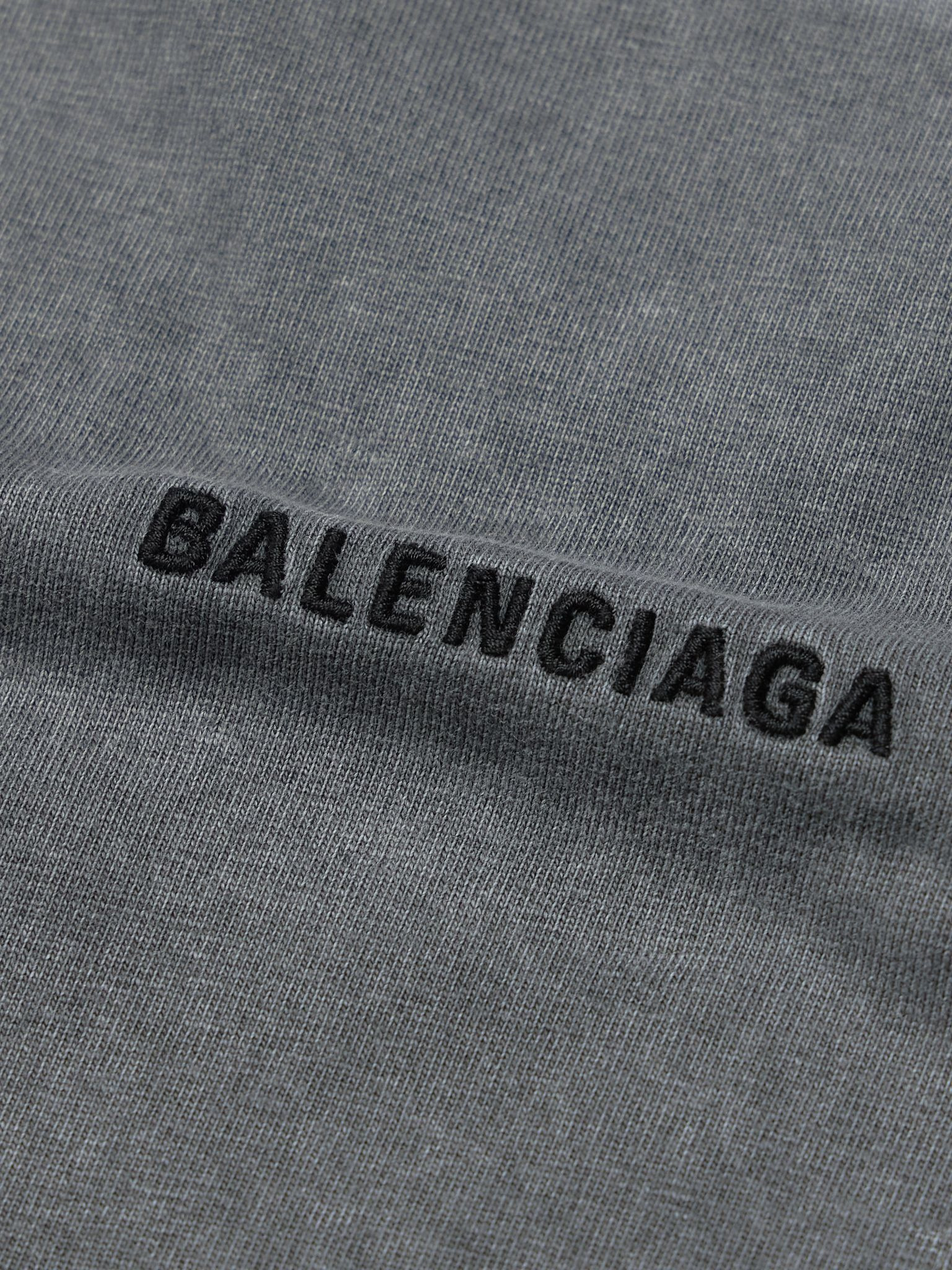 Oversized Distressed Logo-Embroidered Printed Cotton-Jersey T-Shirt Dark gray - 4