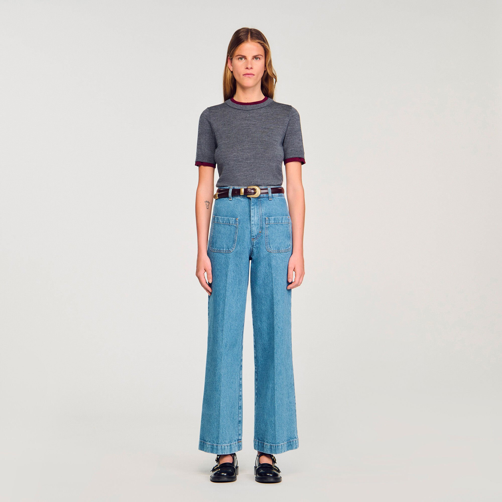 TWO-TONE CROPPED SWEATER - 1