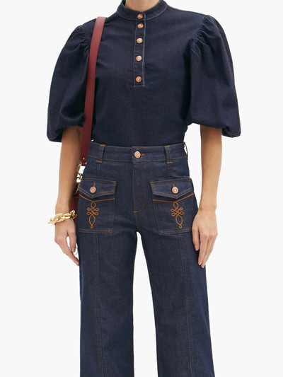 See by Chloé Puffed-sleeve cotton-blend denim blouse outlook