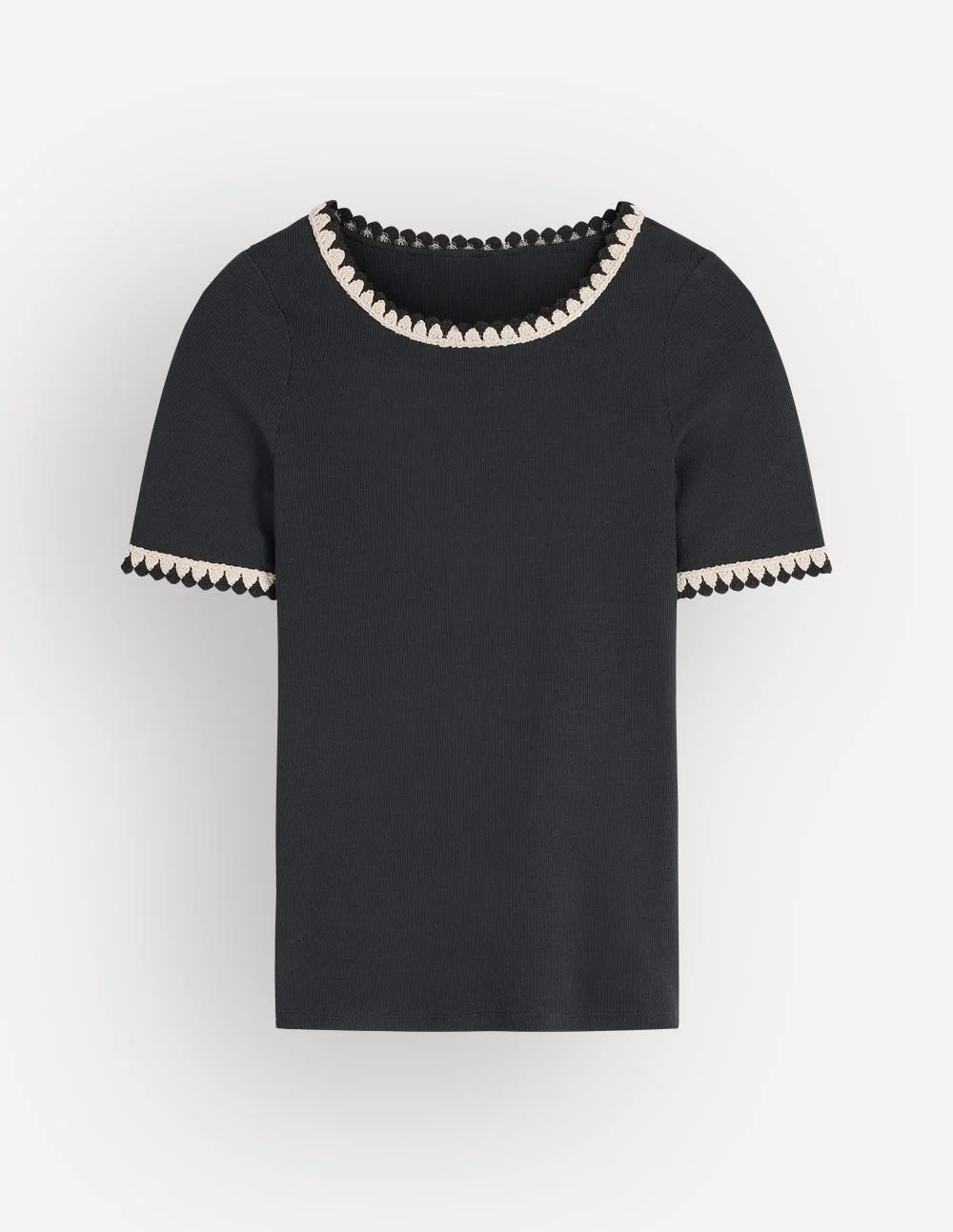 Maddie Trim Detail T-Shirt-Black with Black - 1