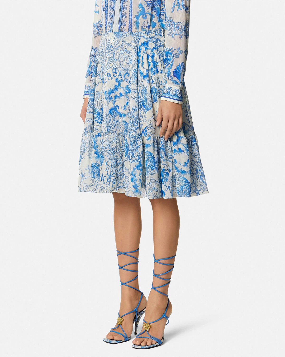 Underwater Barocco Crêpe Flowy Midi Skirt - 4