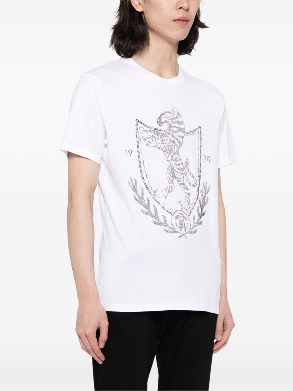 rhinestone-logo cotton T-shirt - 3