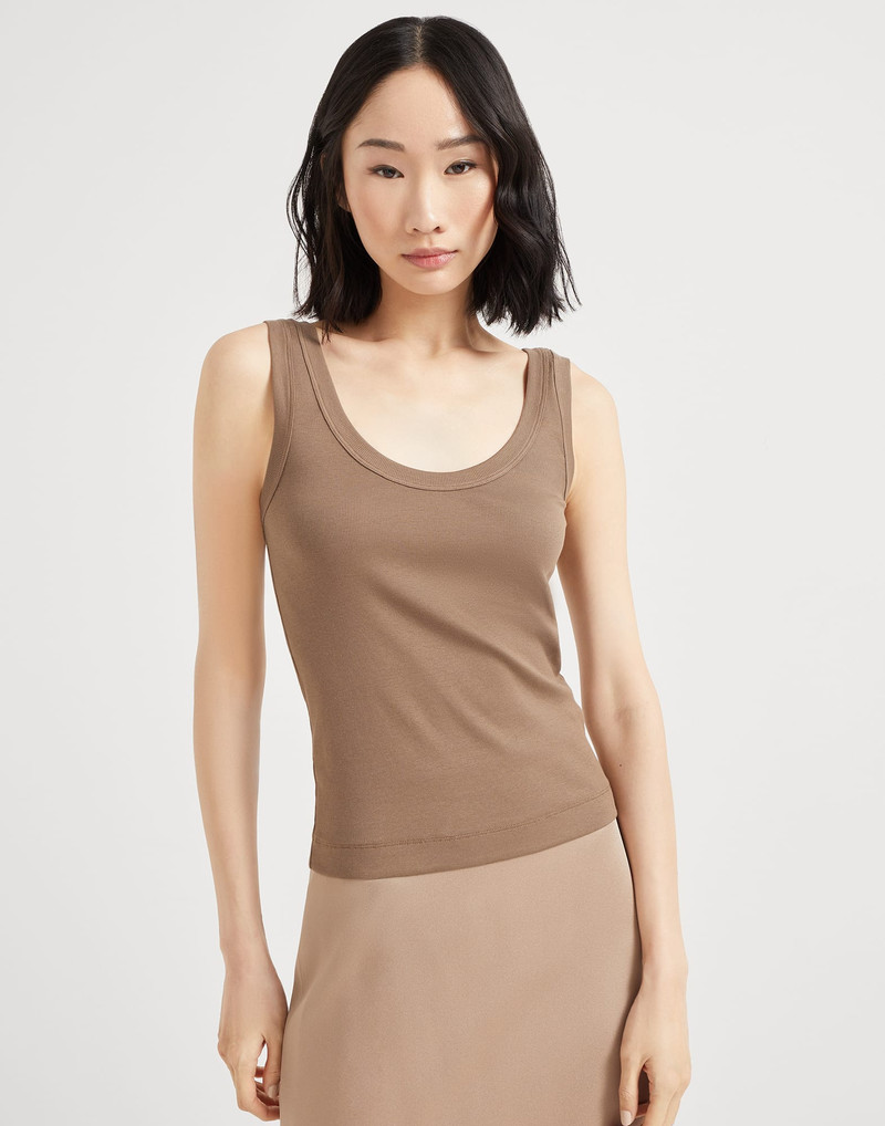 Stretch cotton ribbed jersey top with monili 1