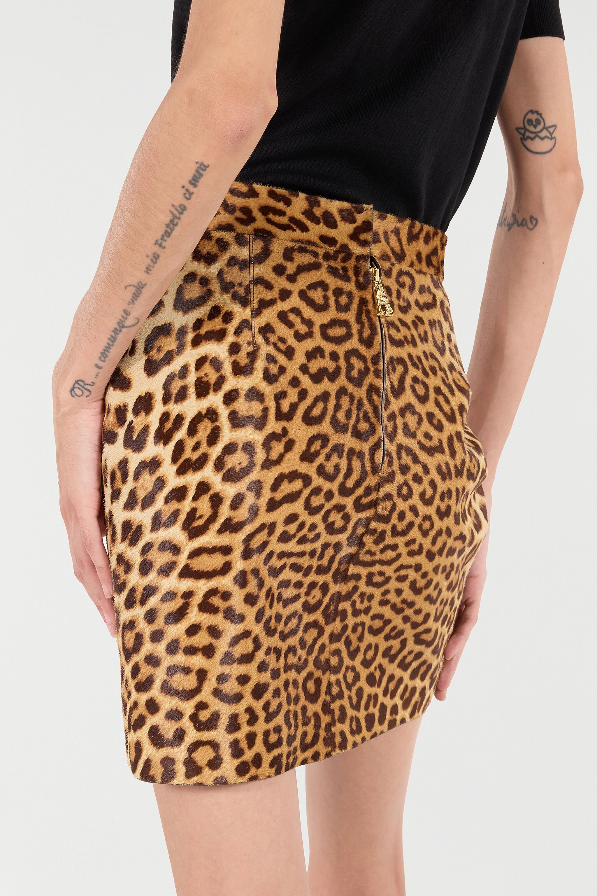 Leather Mini Skirt with Leopard Skin Print - 6