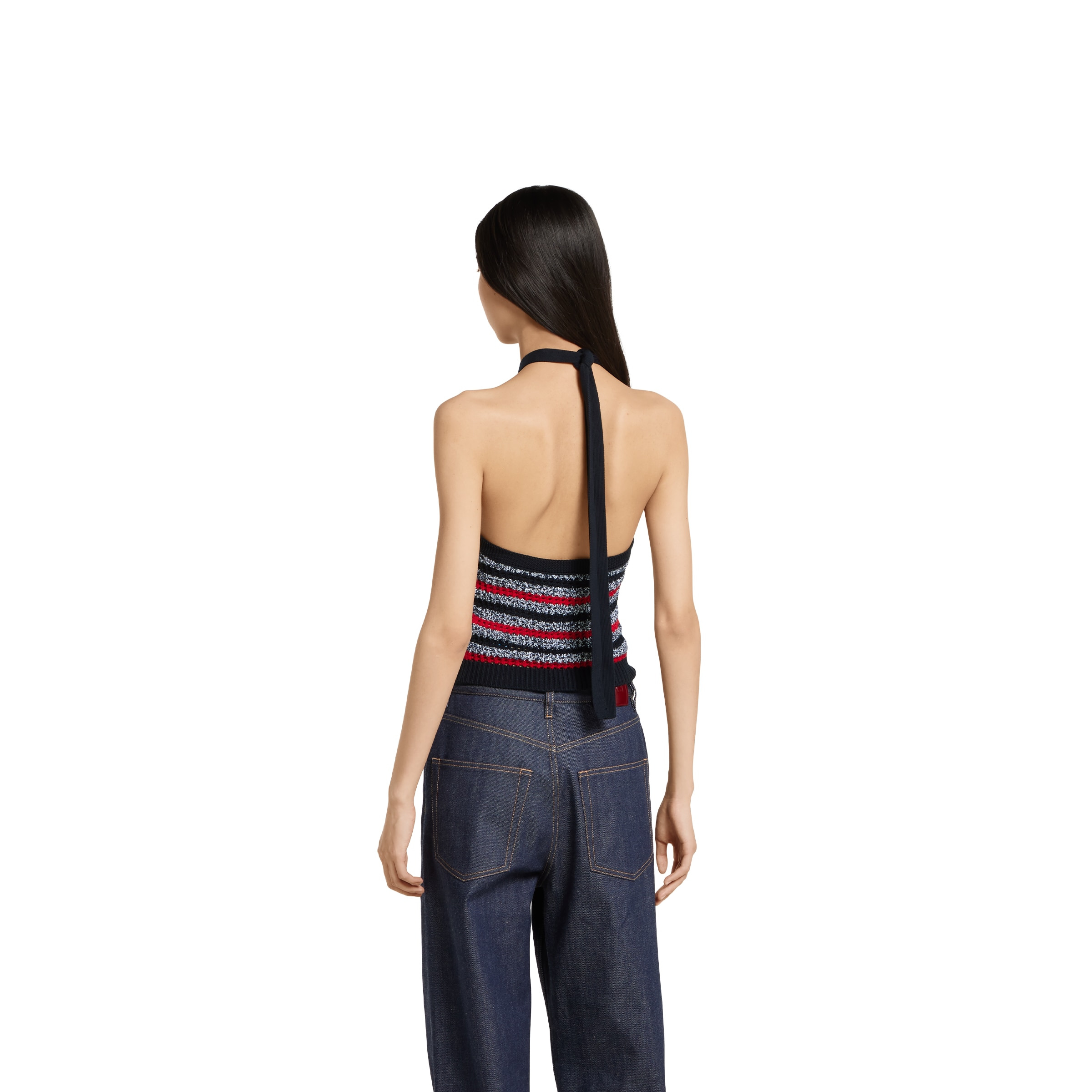 Striped fine cotton knit halterneck top - 4