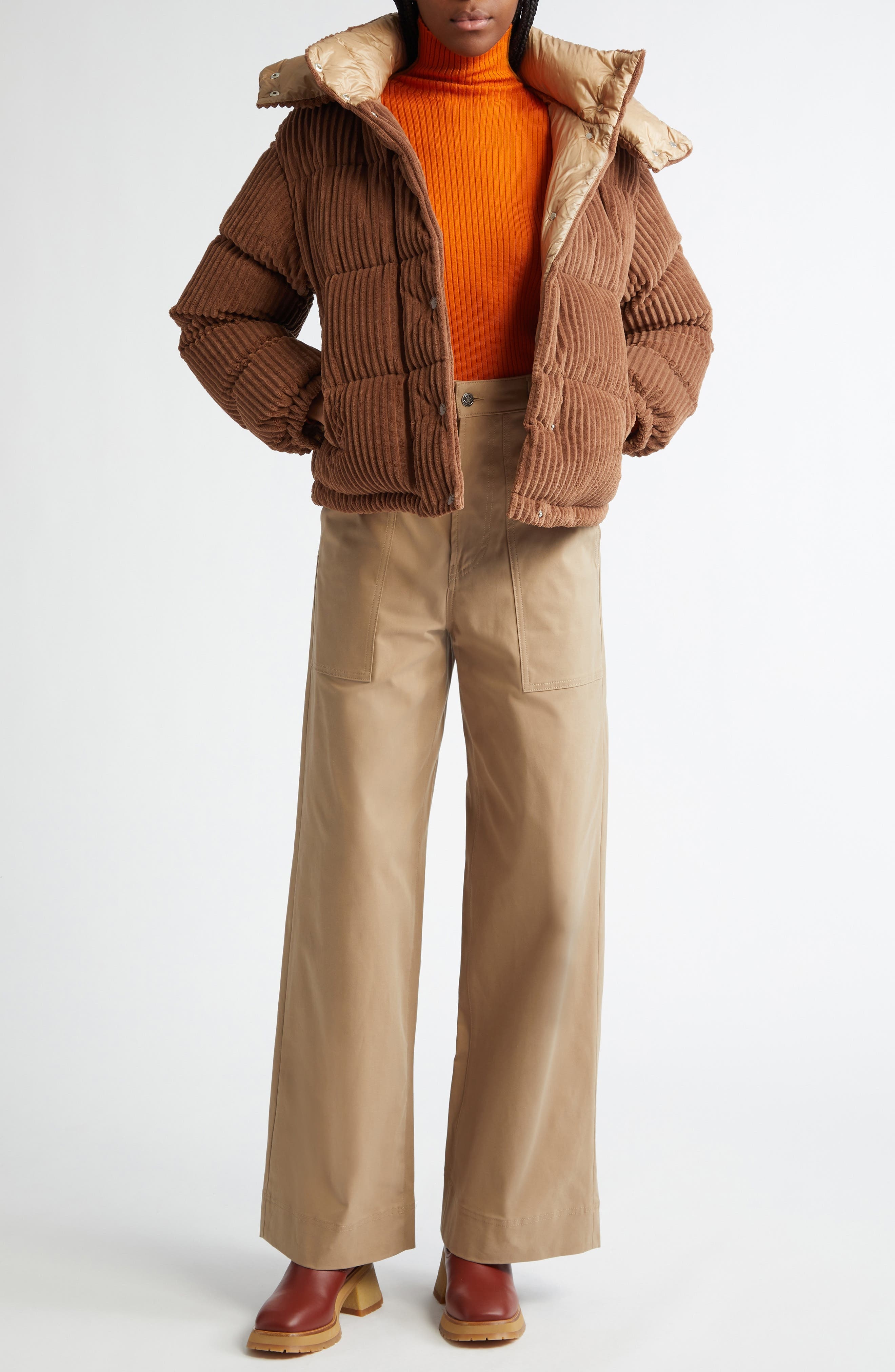 Moncler Fitted Virgin Wool Rib Turtleneck Sweater in Orange at Nordstrom - 7