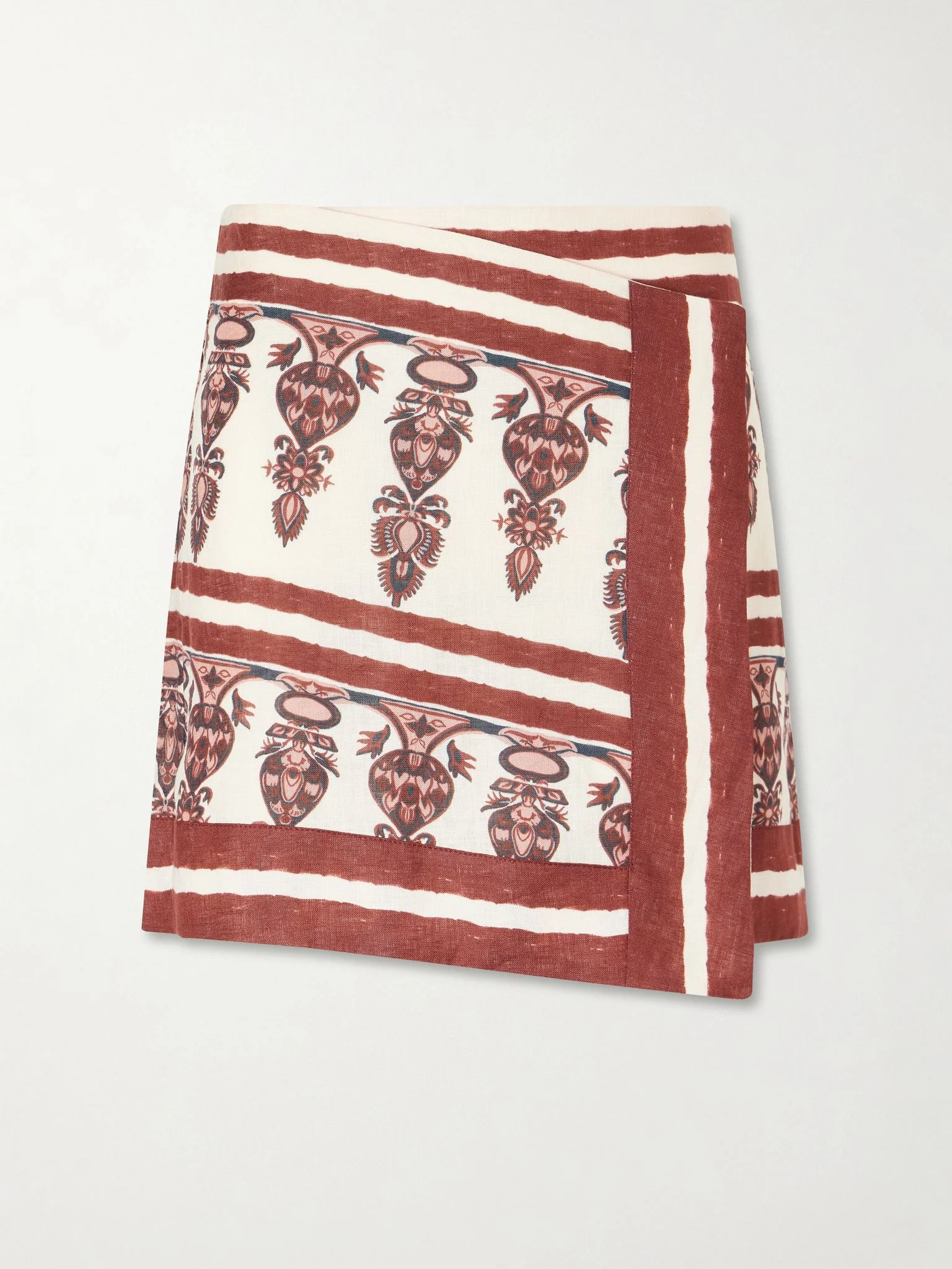 Printed linen mini wrap skirt Ecru - 1