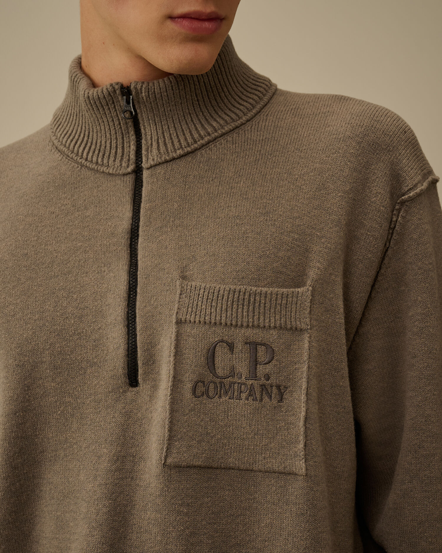 Soft Cotton Stretch Chest Pocket Half Zip Sweater - 5