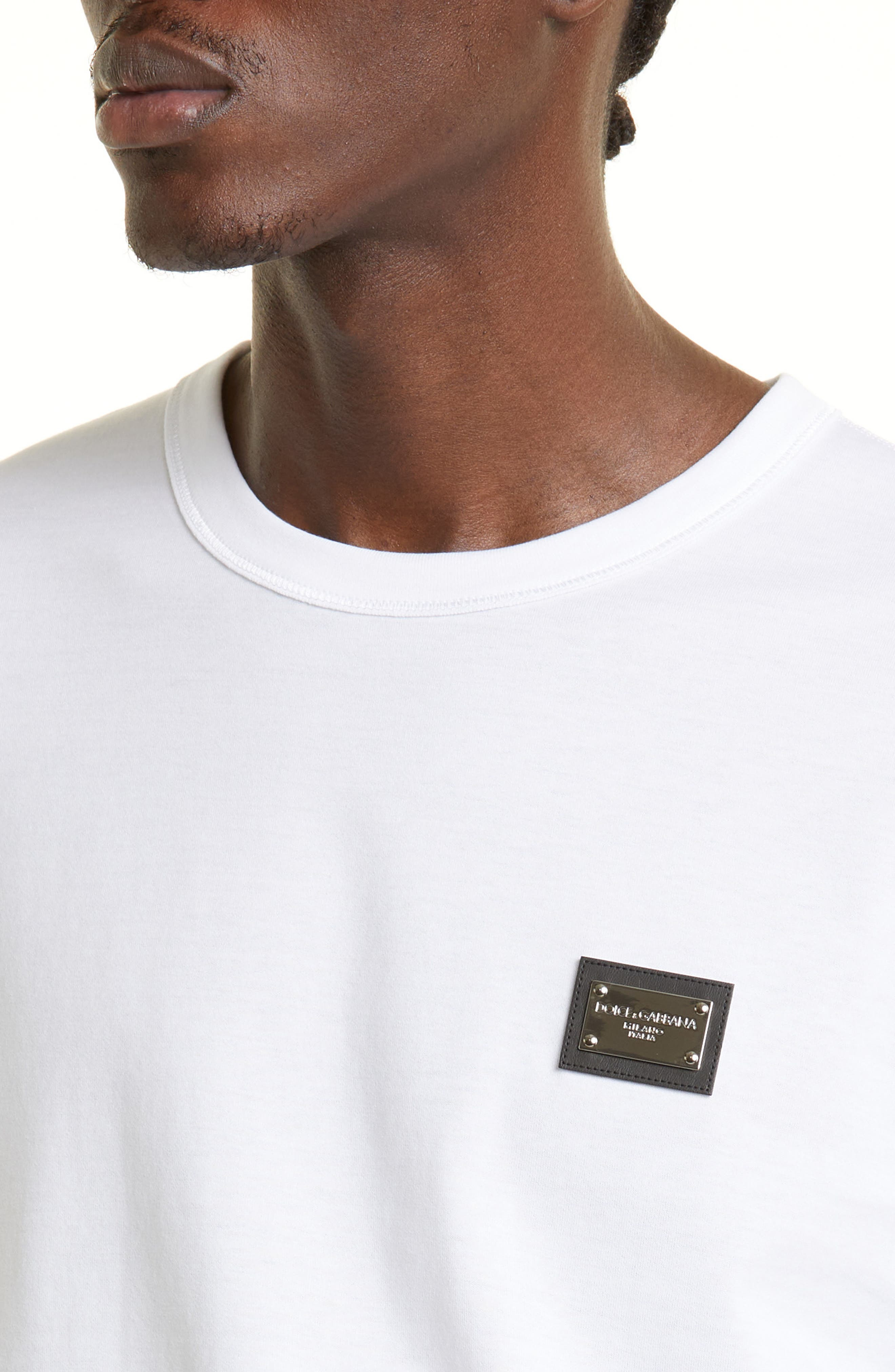 Logo Plate Crewneck Cotton T-Shirt - 4