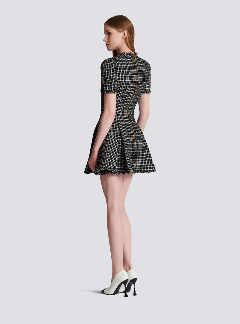 Pleated flared dress in gingham tweed 4