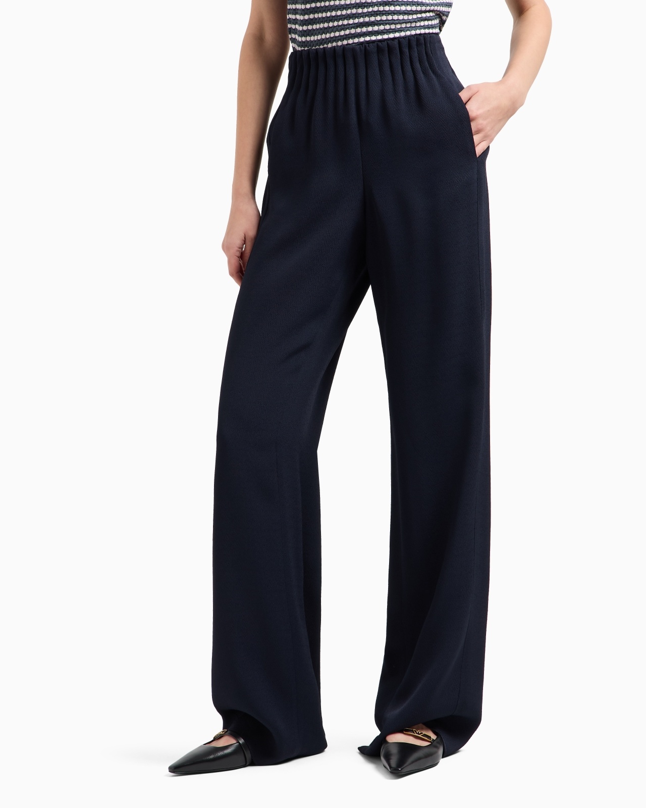 ICON CHEVRON ACETATE-BLEND GATHERED-WAIST TROUSERS - 2