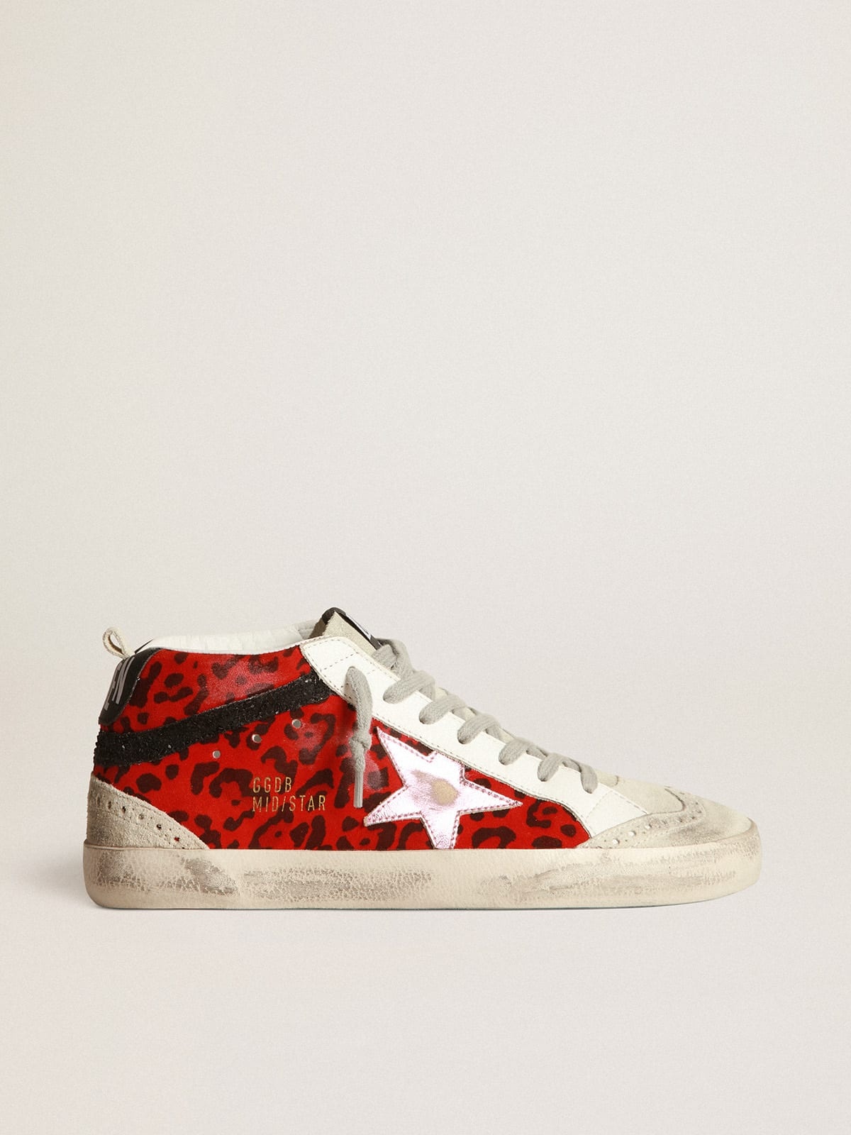 Golden Goose Mid Star sneakers in red leopard-print suede with pink  laminated leather star and black glitter flas | REVERSIBLE