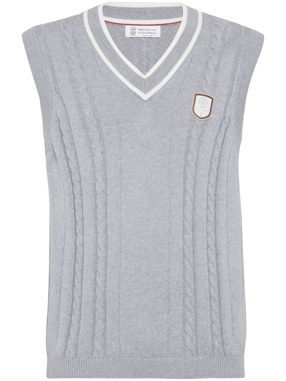 logo-patch cable-knit vest - 1
