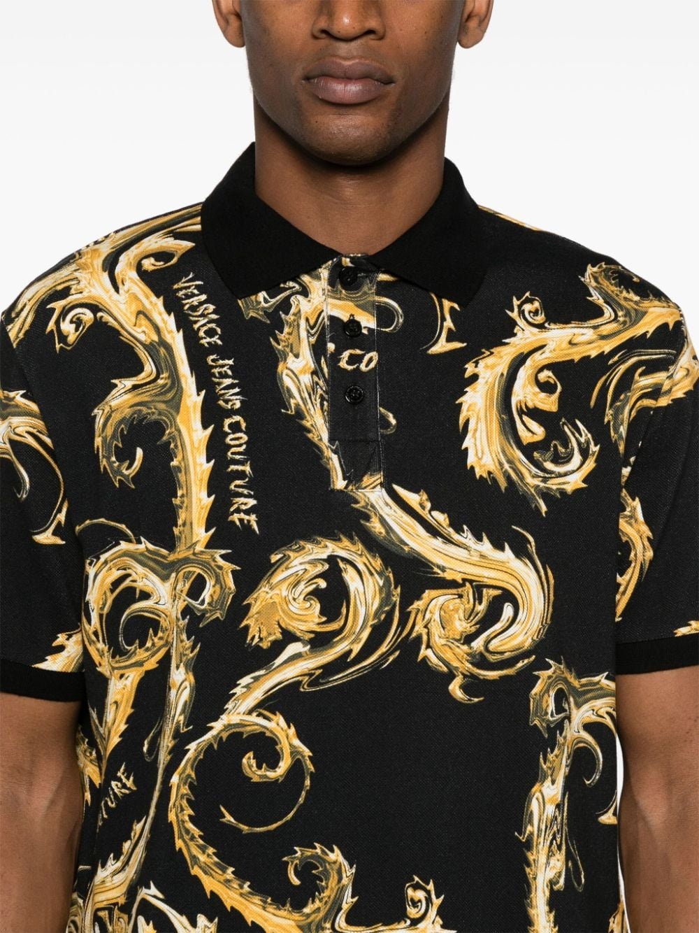 Barocco-print cotton polo top - 5