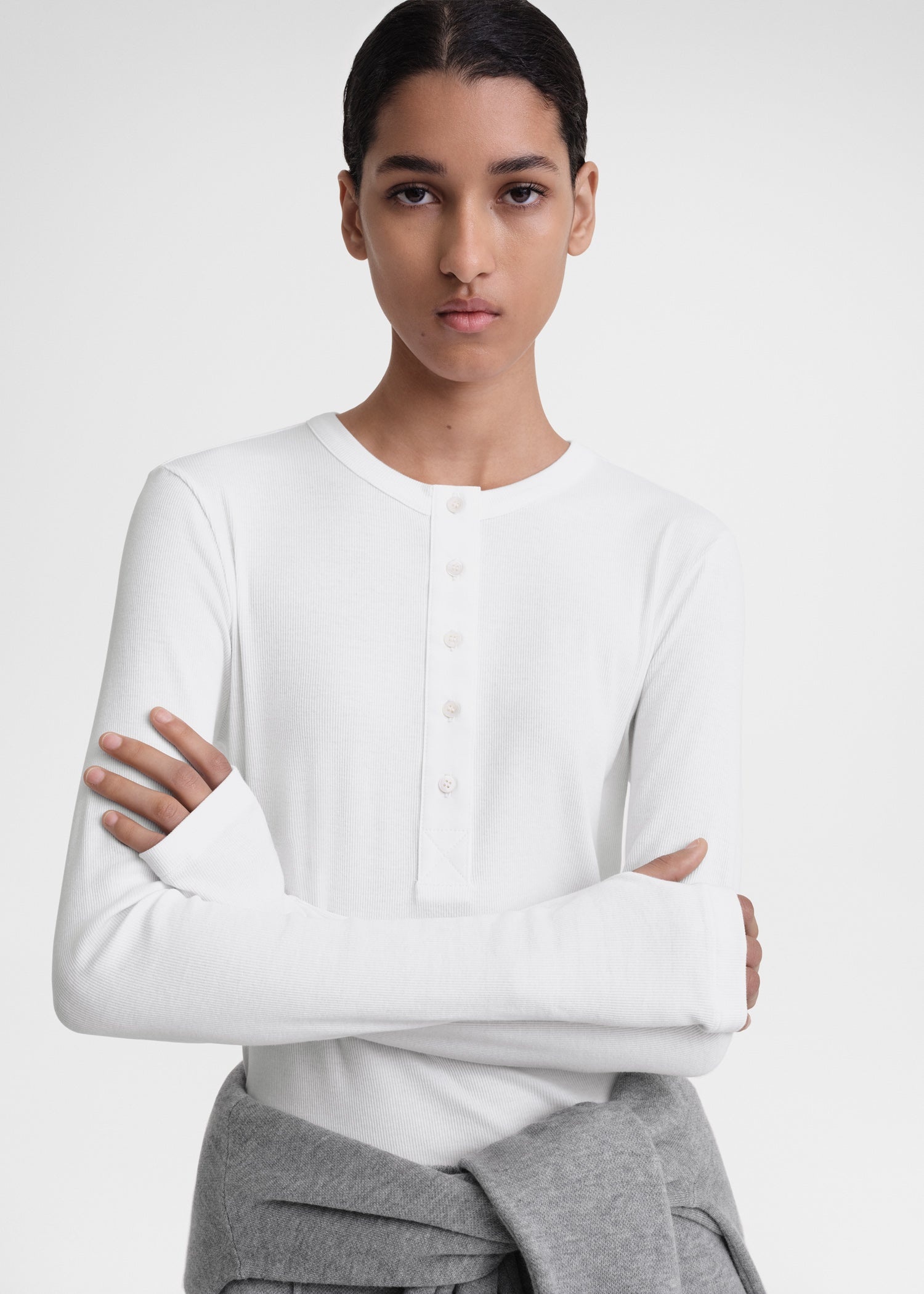 Classic rib henley top white - 5
