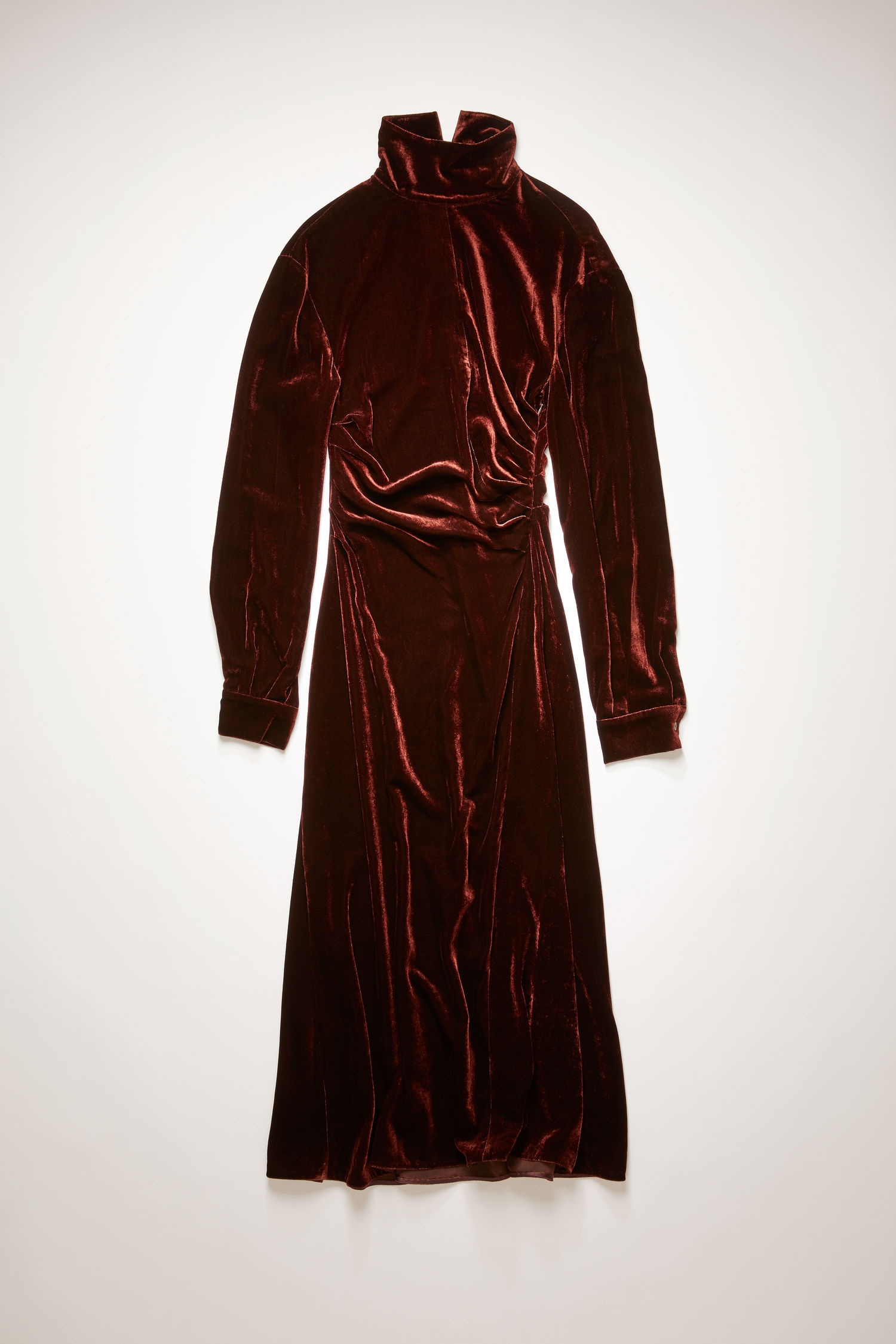 Mock-neck velvet dress dark brown - 5