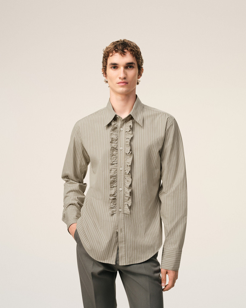 BEIGE COTTON LONG SLEEVE RUFFLED ADJUSTED SHIRT 3