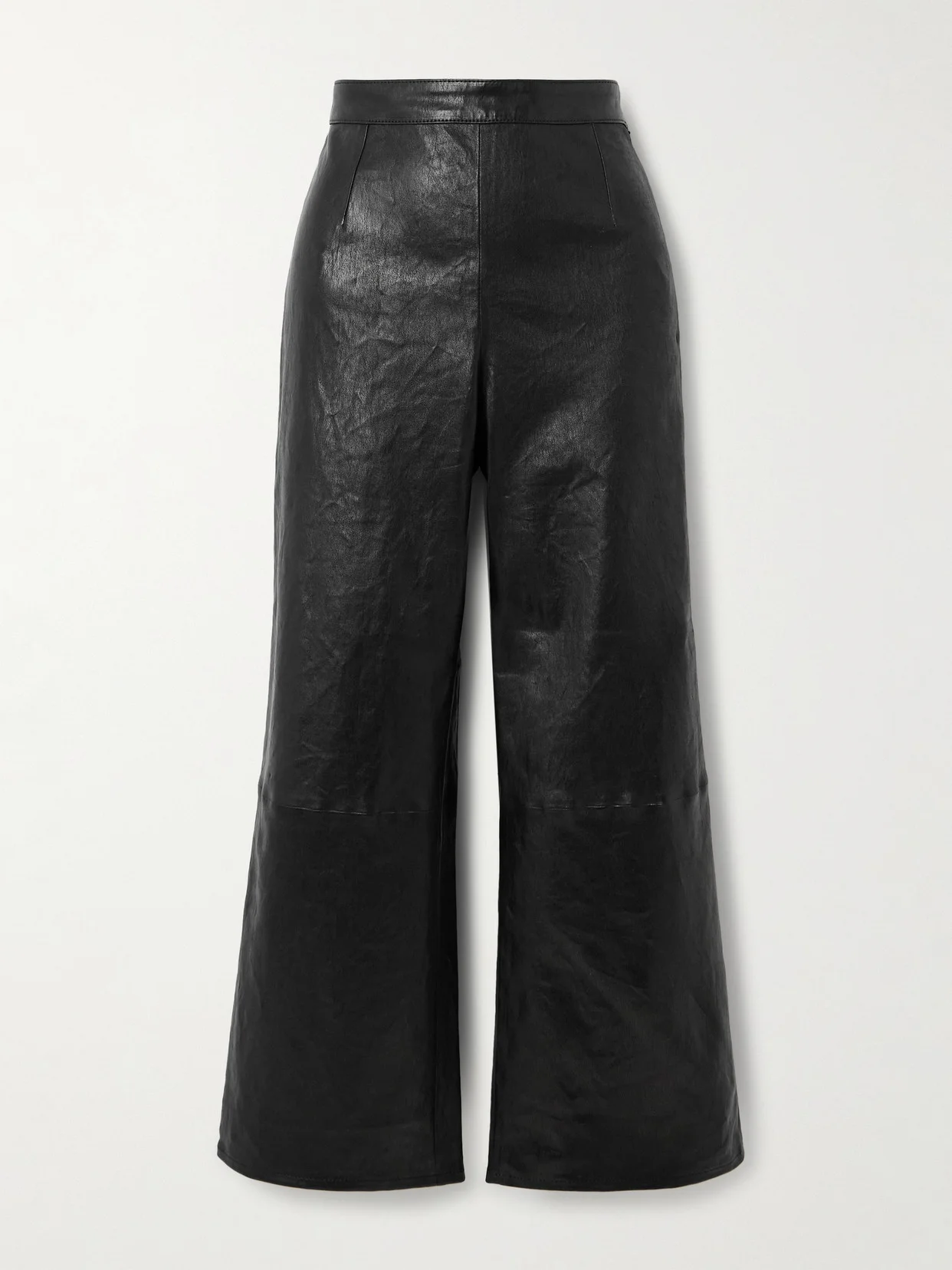 Crinkled Cropped High-rise Wide-leg Leather Pants - 1