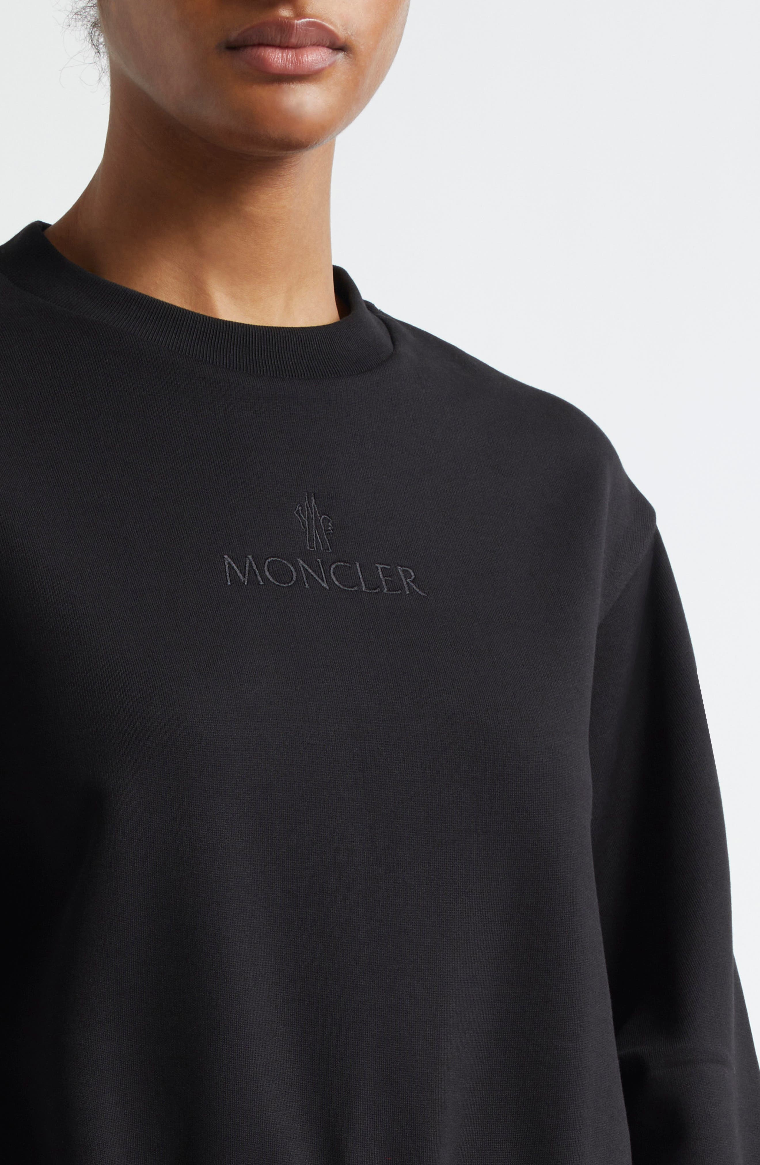 Moncler Logo Cotton Crewneck Sweatshirt in Black at Nordstrom - 4