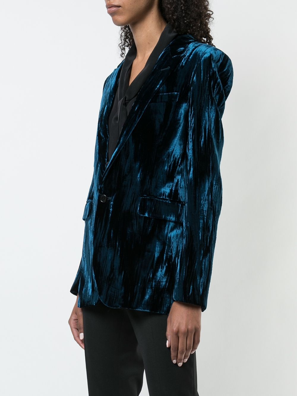 crinkled velvet one-button blazer - 3