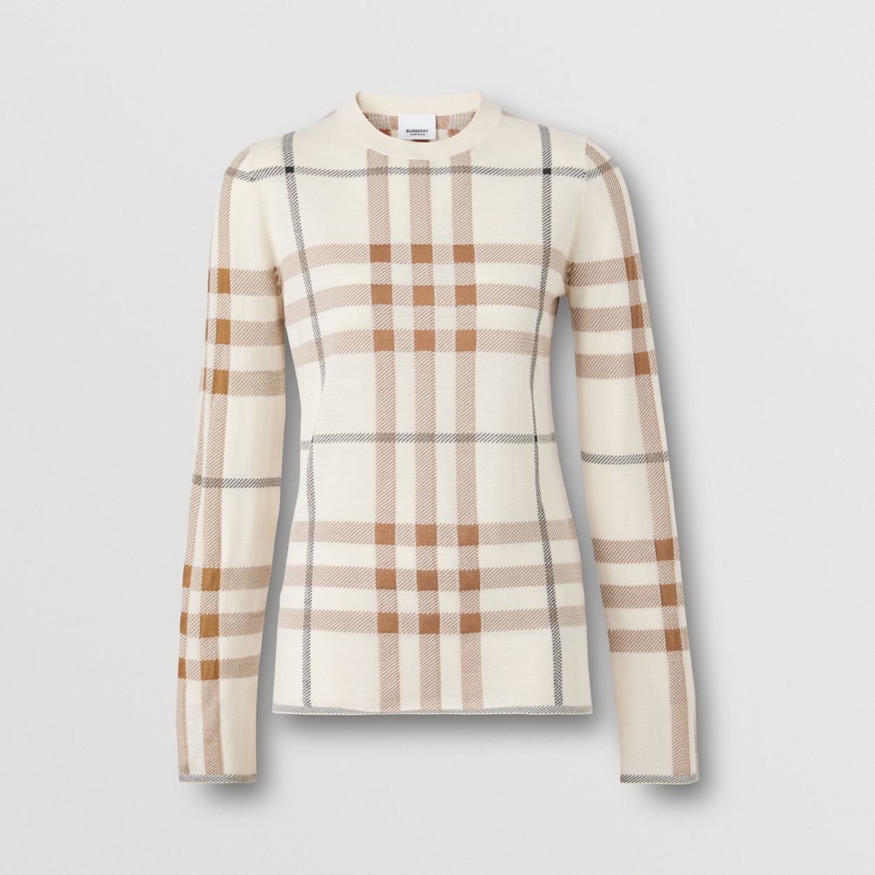Check Intarsia Wool Silk Blend Sweater - 1