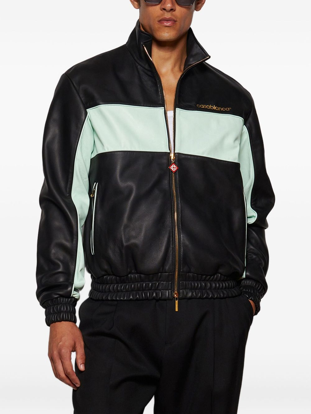 panelled leather jacket - 3
