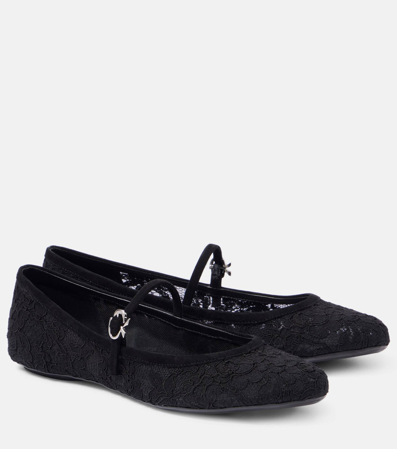 MJ leather-trimmed lace ballet flats - 1