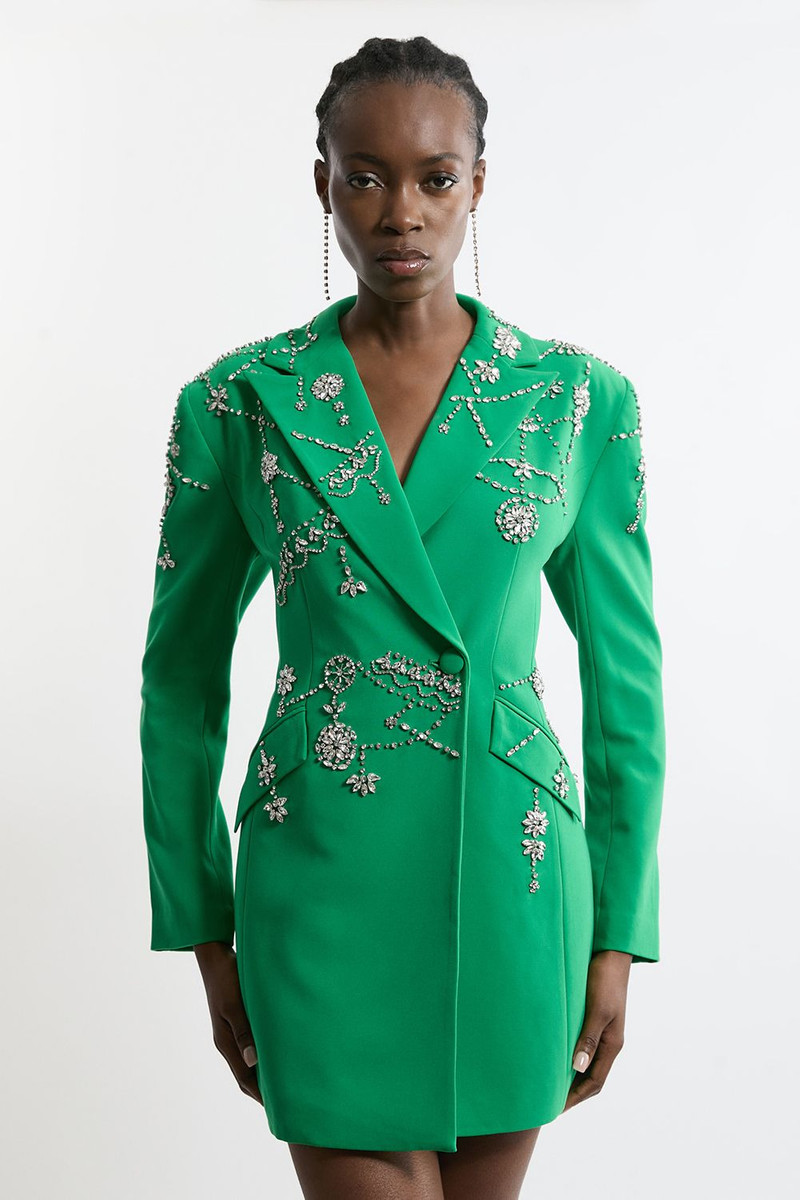 Crystal Embellished Cady Blazer Woven Mini Dress 3