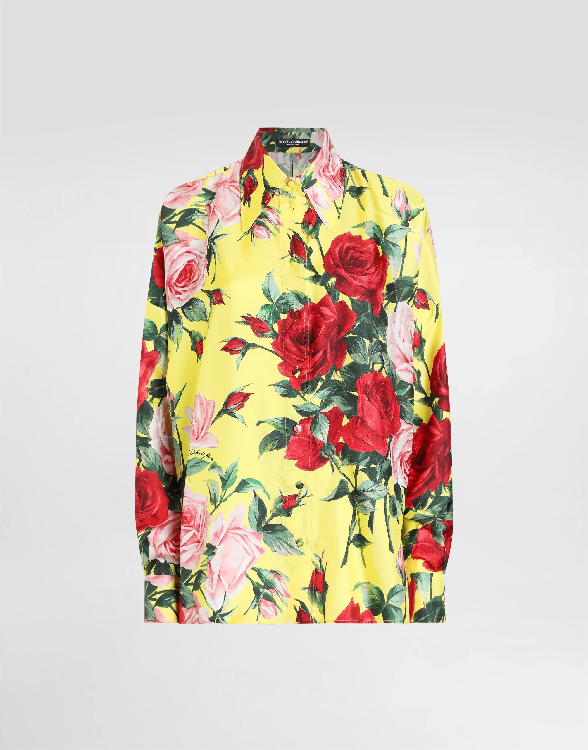 Oversize bouquet-print silk twill shirt - 1