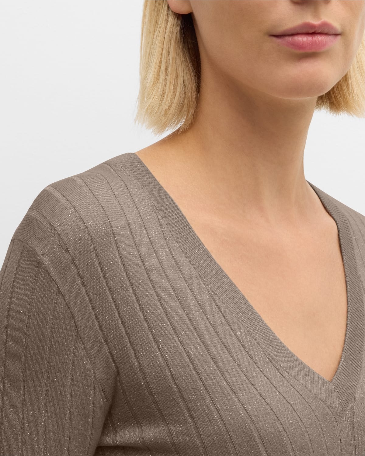 Cashmere-Blend Lurex Ribbed Knit Top - 5