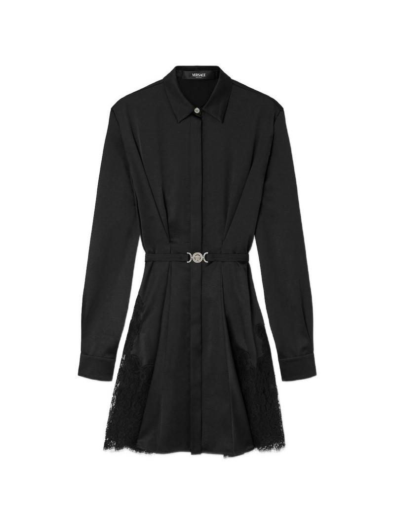 lace-trim belted dress 1