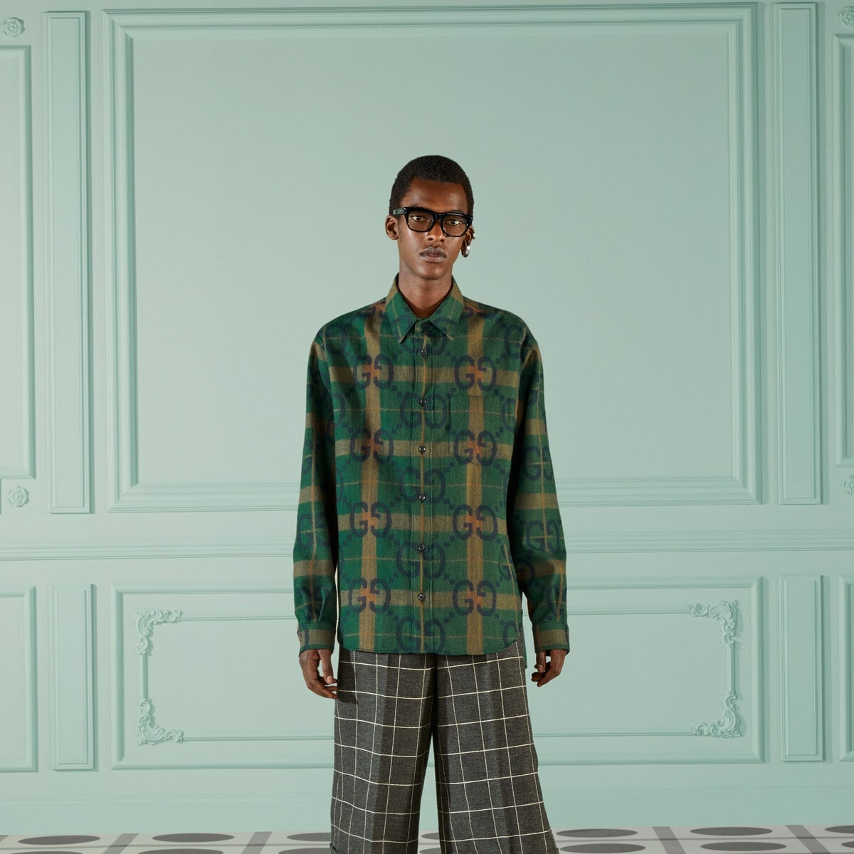 Jumbo GG check wool shirt - 5