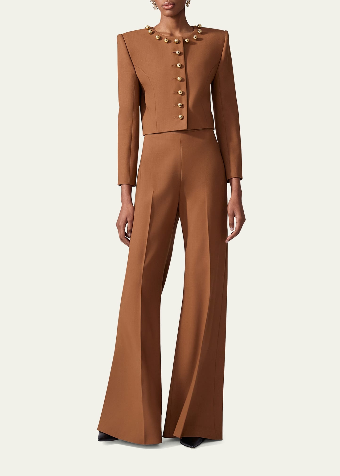 Ball-Button Collarless Crop Jacket - 2