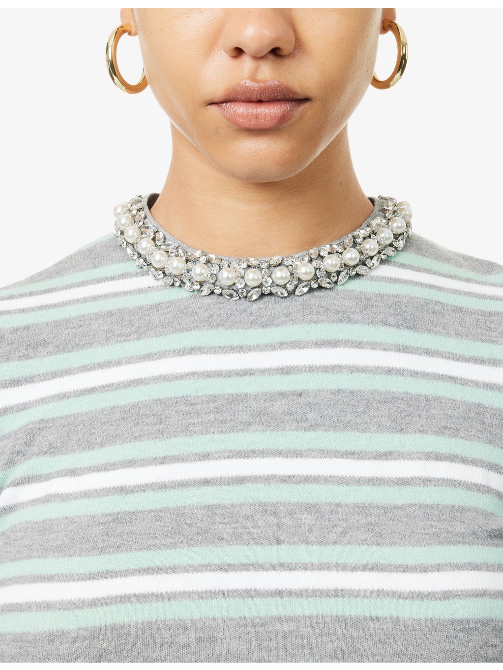 Crystal-Trim Stripe Wool-Blend Knitted Top - 5