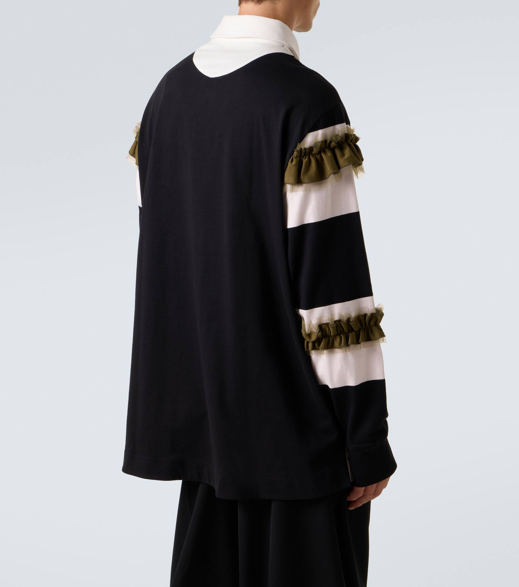 Ruffled striped cotton polo shirt - 4