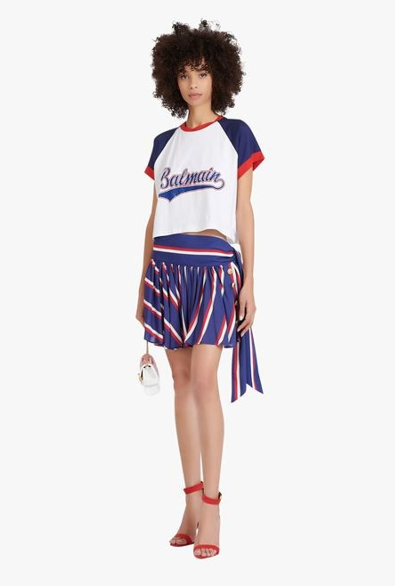 Balmain HIGH SUMMER CAPSULE - Blue and red striped pleated skirt outlook