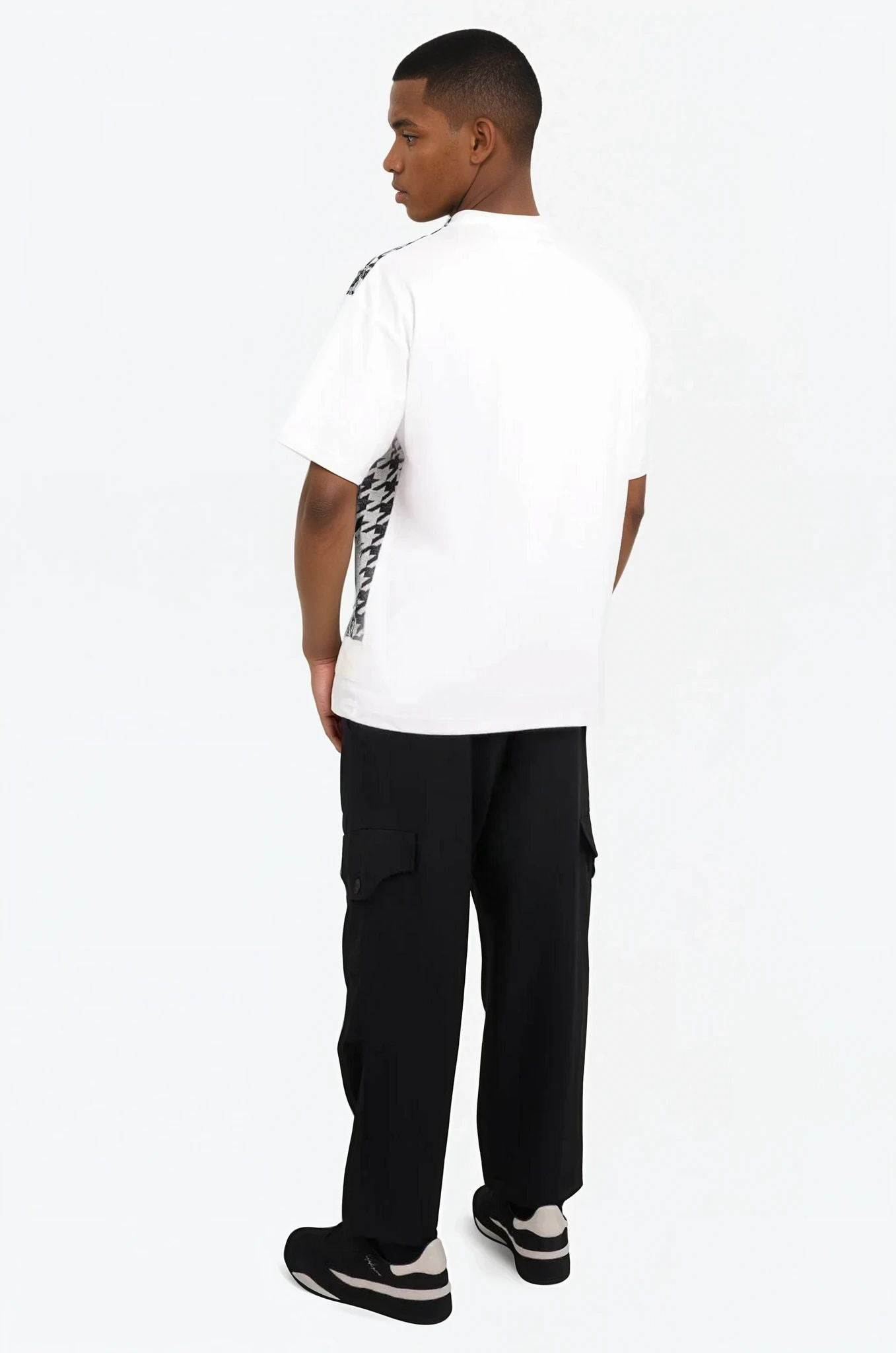 LAYERED T-SHIRT/HOUNDSTOOTH KNIT S/S T-SHIRT | WHITE/BLACK - 4