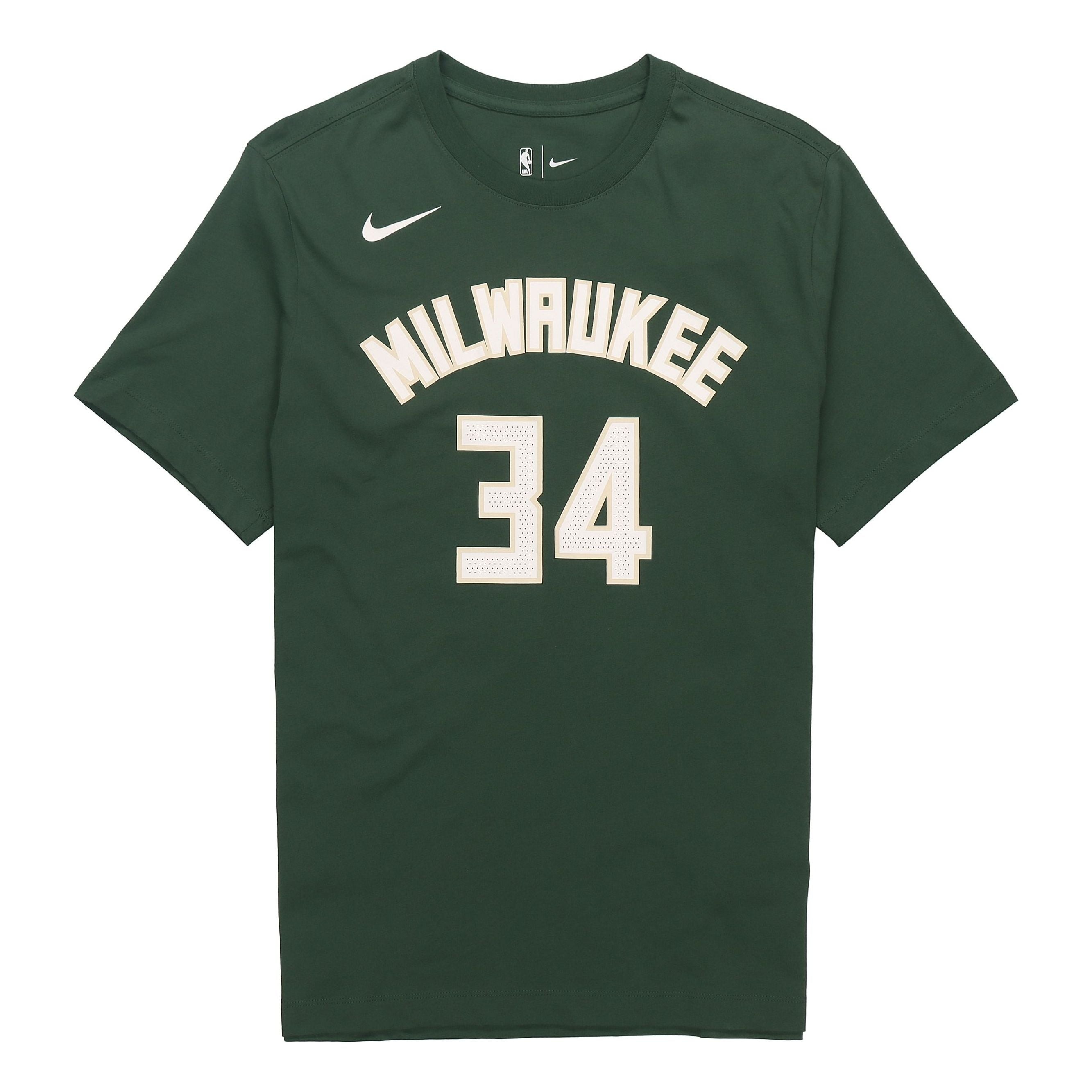 Men's Nike NBA Basketball Sports Round Neck Short Sleeve Milwaukee Bucks No.34 Green T-Shirt CV8535- - 1