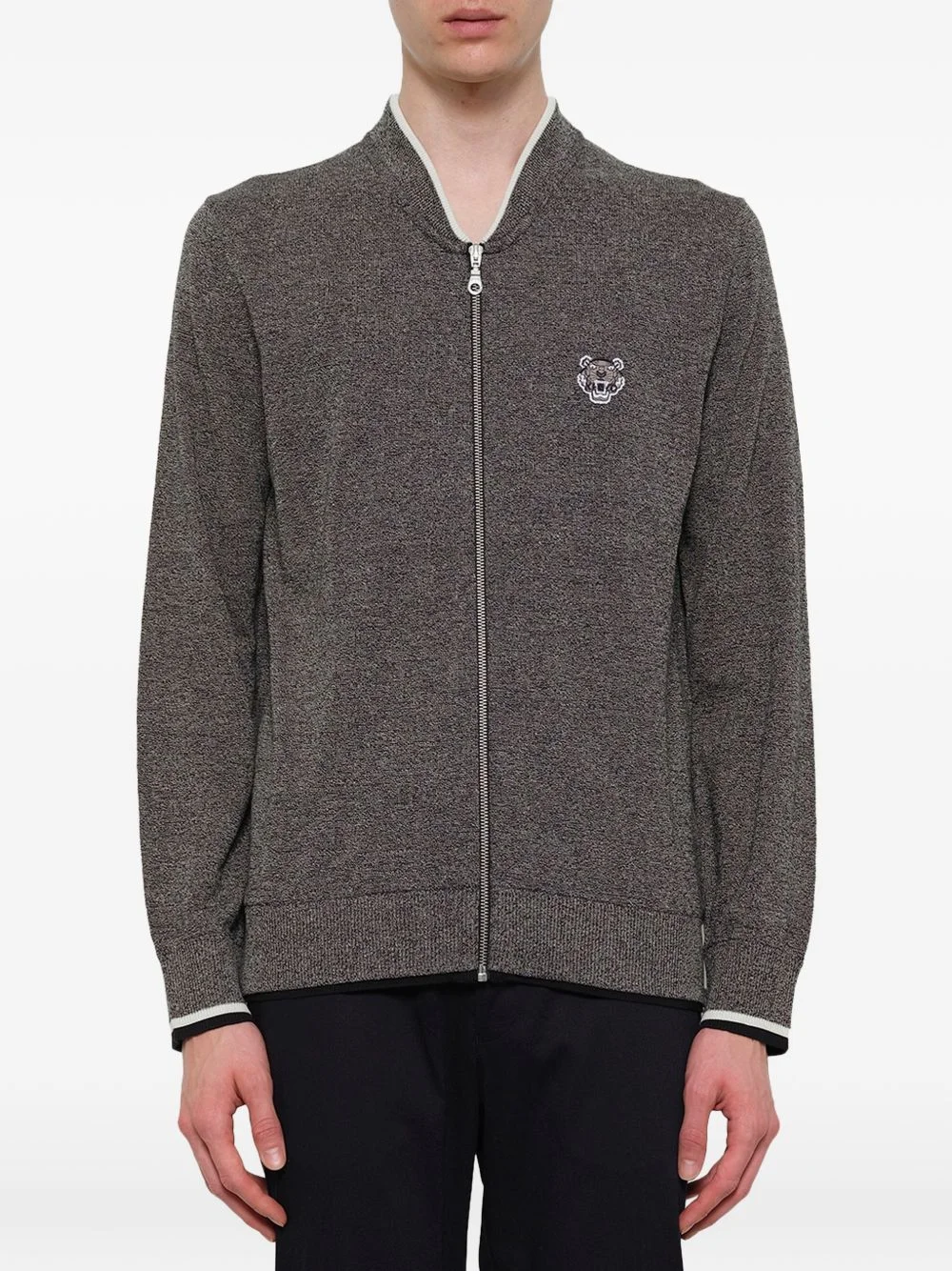 tiger-patch zip-up cardigan - 1