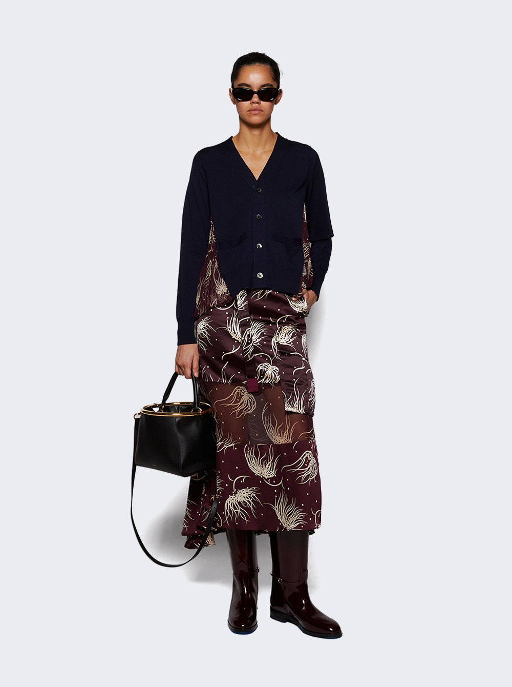Dot Flower Print Skirt Bordeaux - 2
