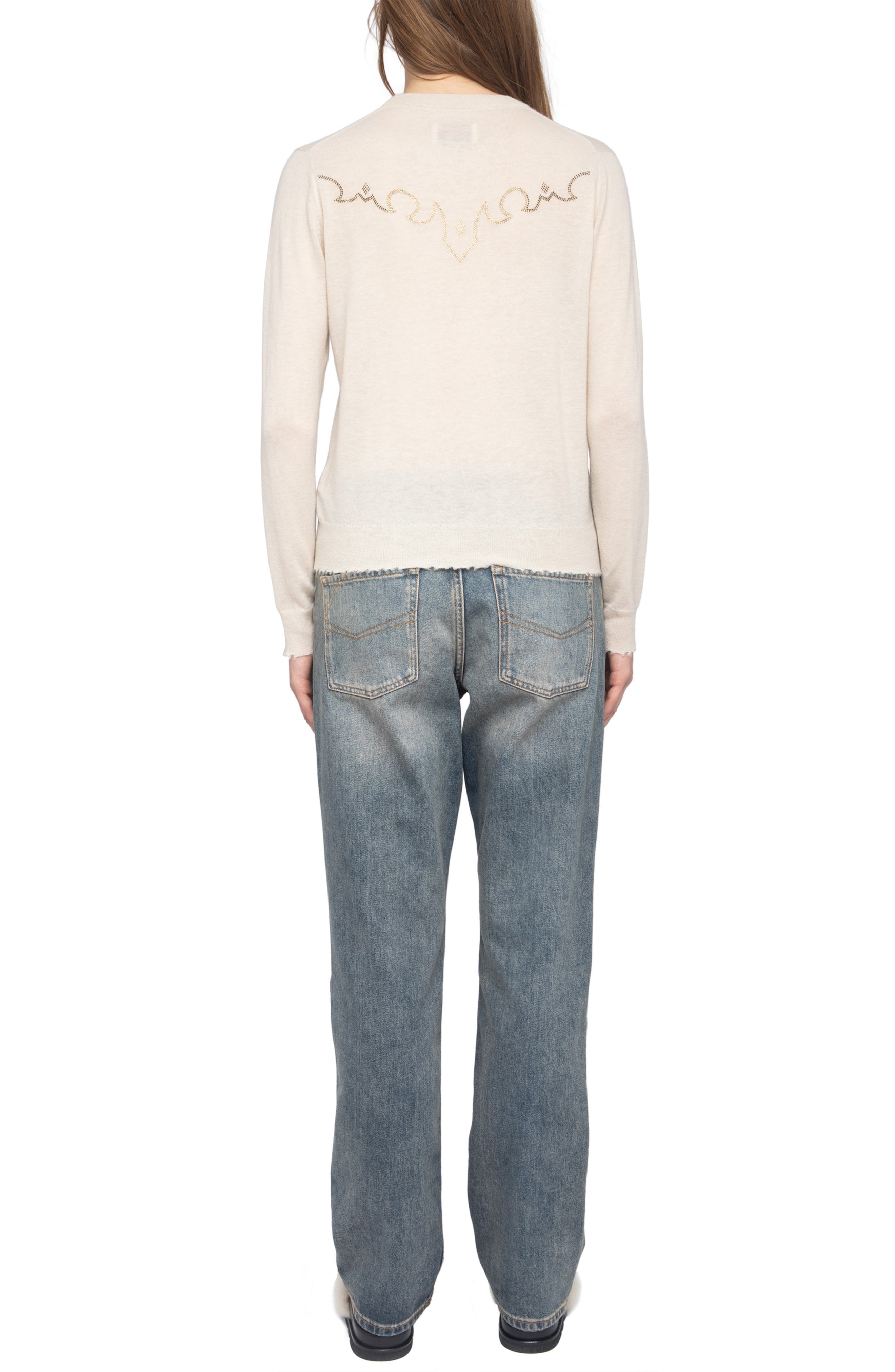 Zadig & Voltaire West Strass Rhinestone Skull Cashmere Sweater in Ecru at Nordstrom - 6