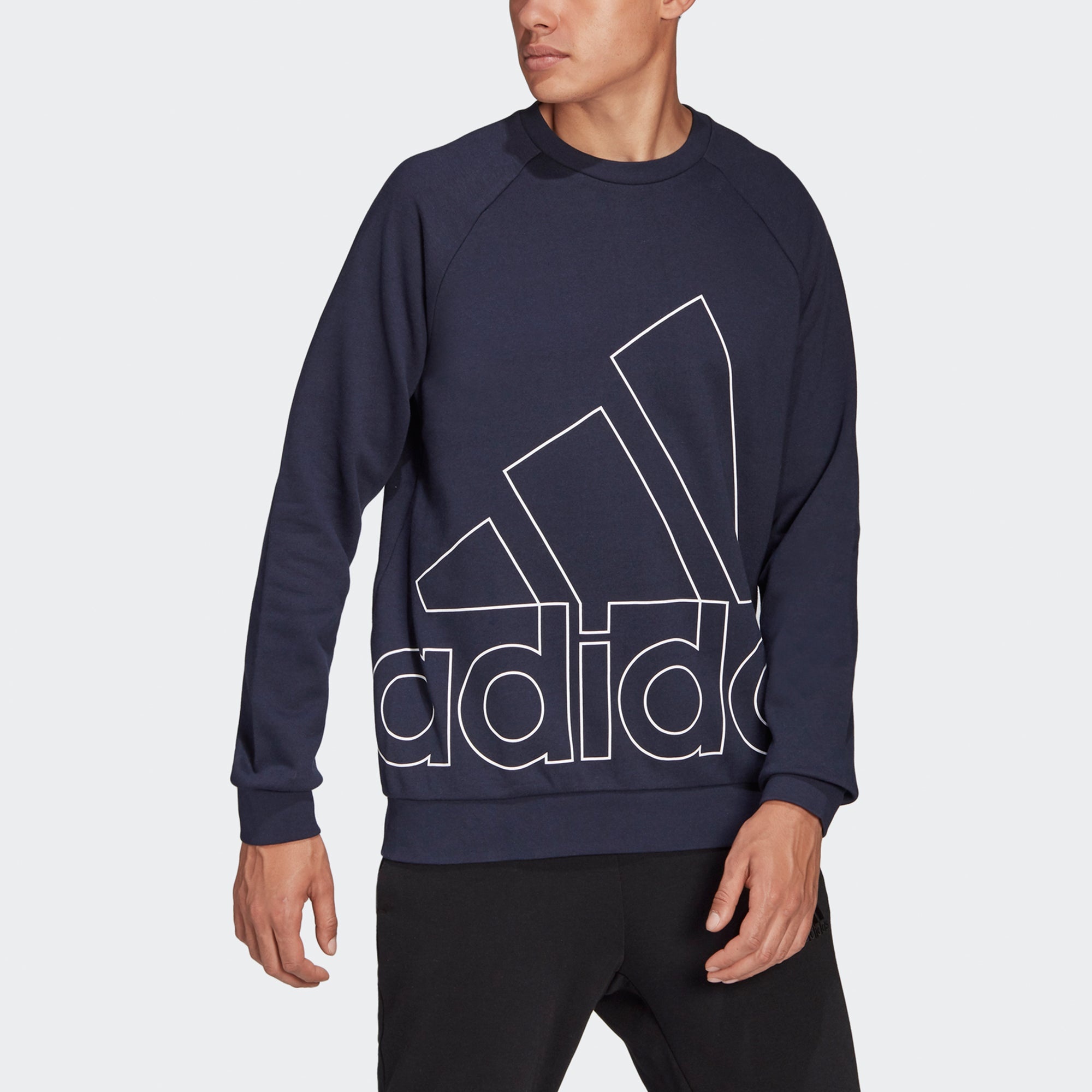 Men's adidas Big Lo Swt Ft Logo Printing Casual Sports Round Neck Navy Blue HB5086 - 4