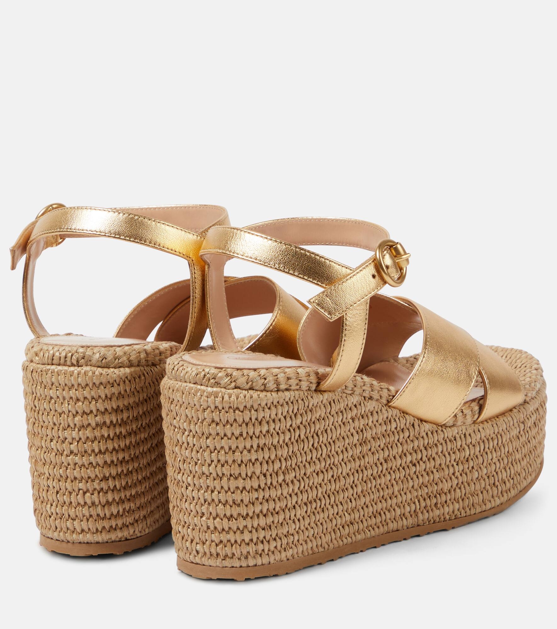 Leather and raffia platform sandals - 3