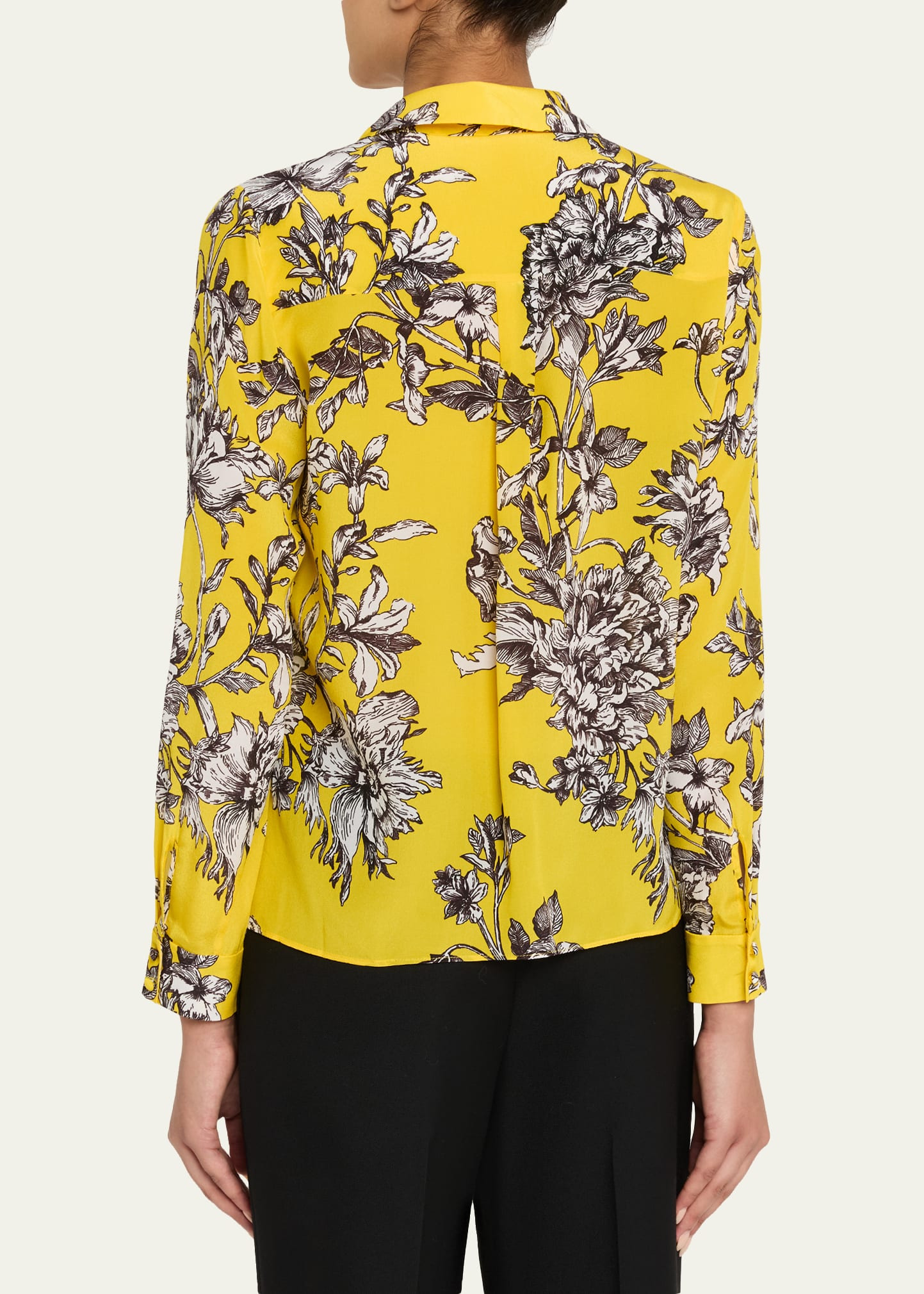 Eloise Blooming Wild Golden Button-Front Silk Blouse - 3