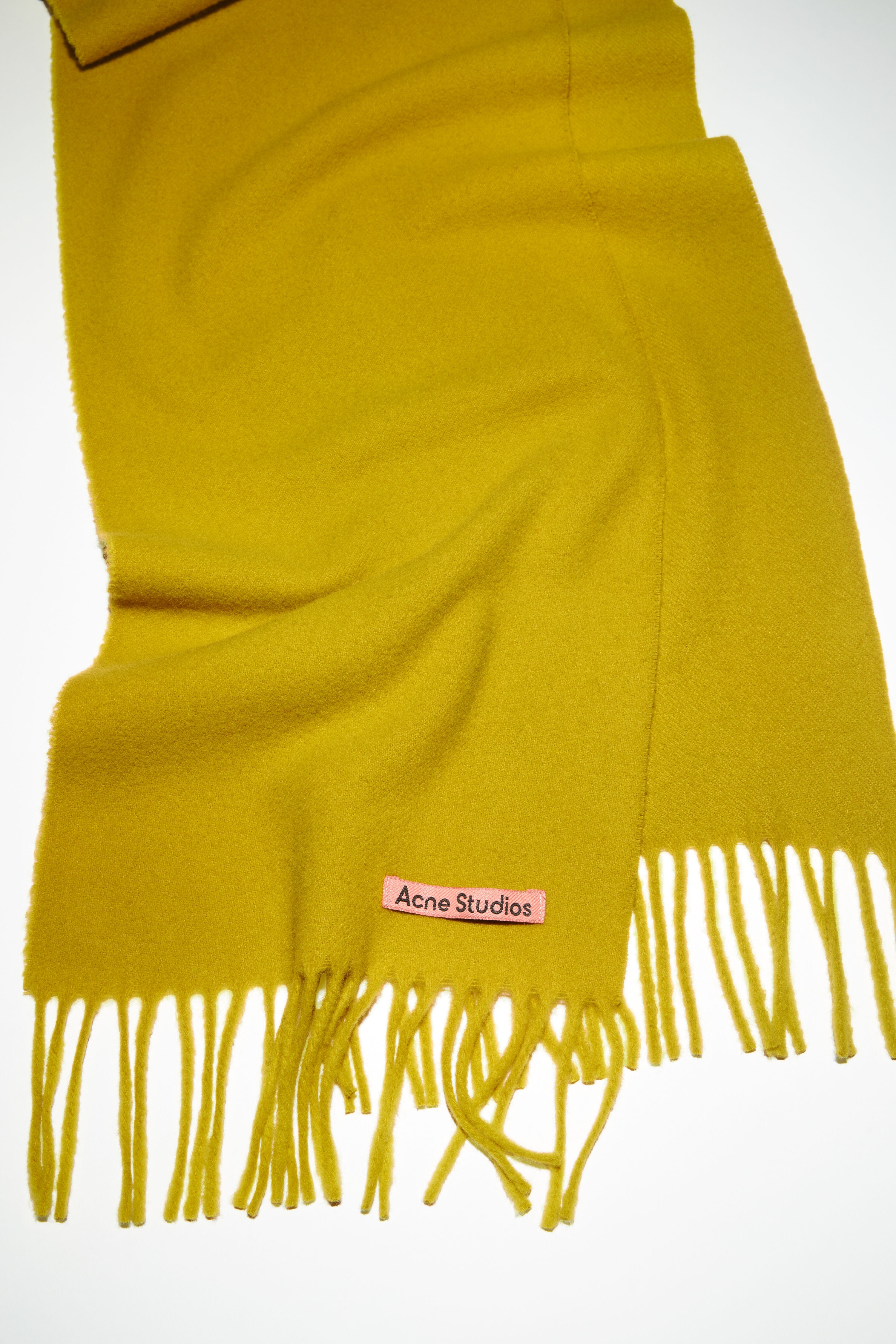 Fringe wool scarf - skinny - Acid yellow - 4