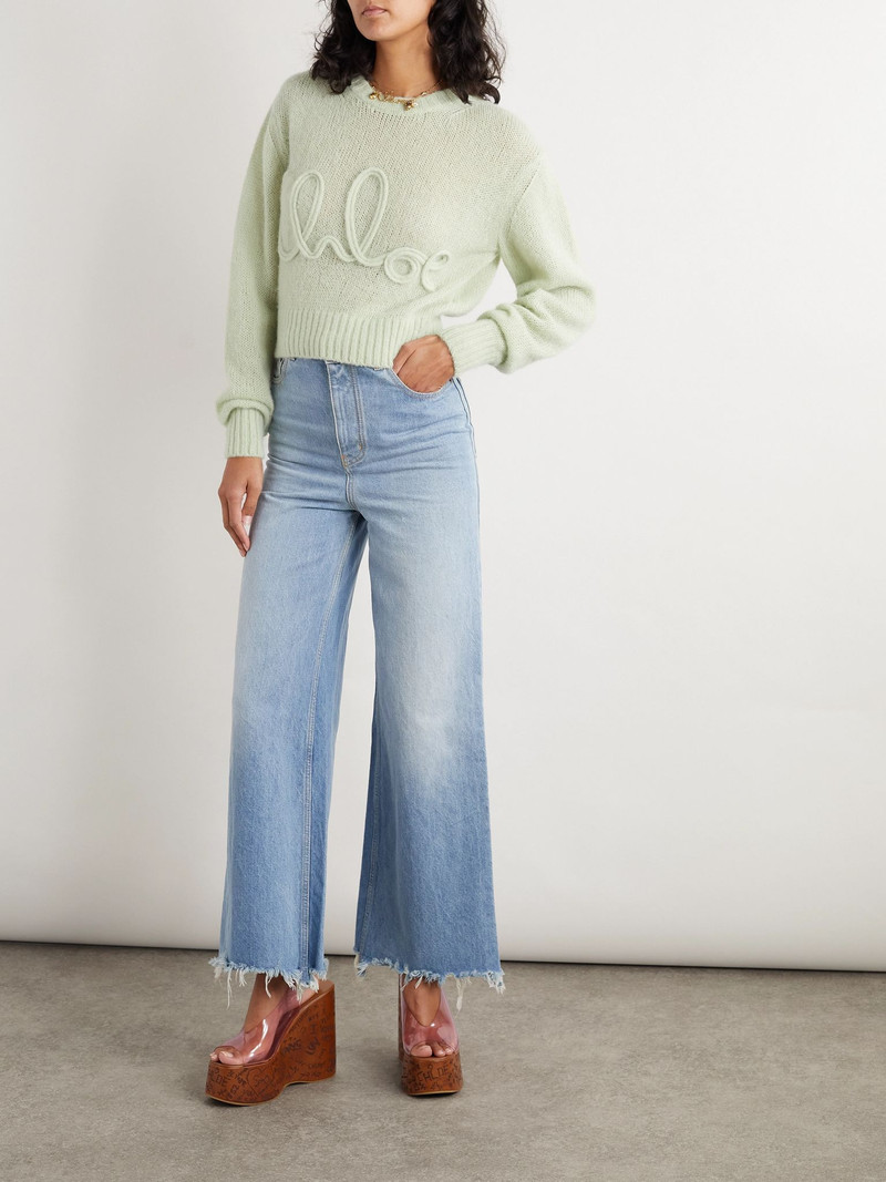 Chloé Embroidered alpaca and silk-blend sweater Green outlook
