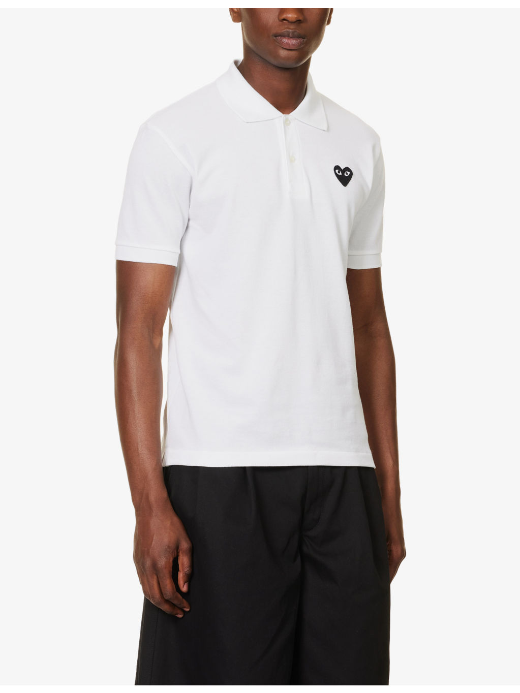 Heart-print ribbed-trim cotton polo shirt - 3