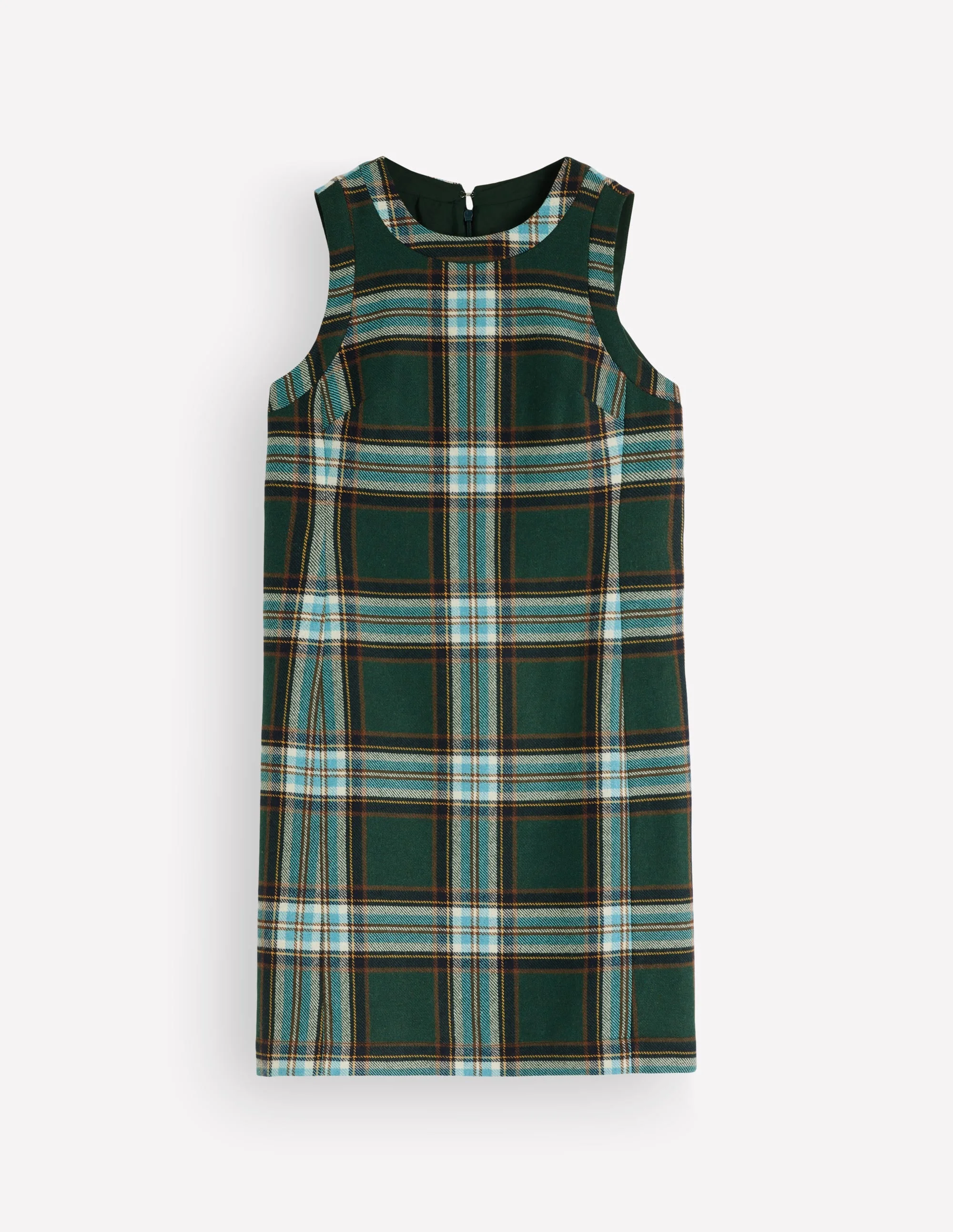 Lou Wool Check Shift Dress-Green, Navy and Teal Check - 1
