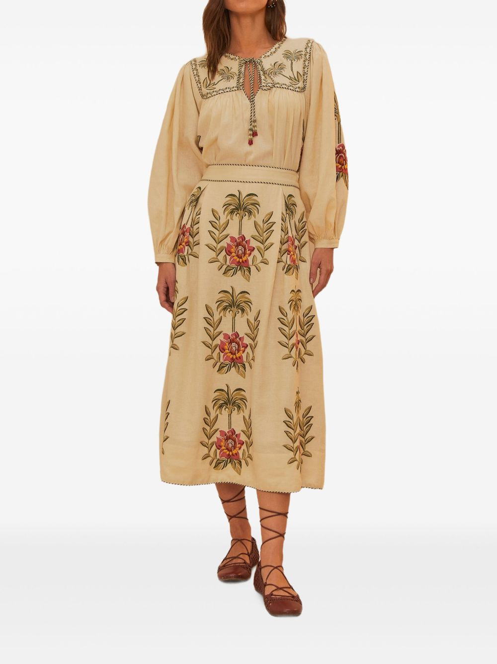 tropical flower-embroidered maxi skirt - 2