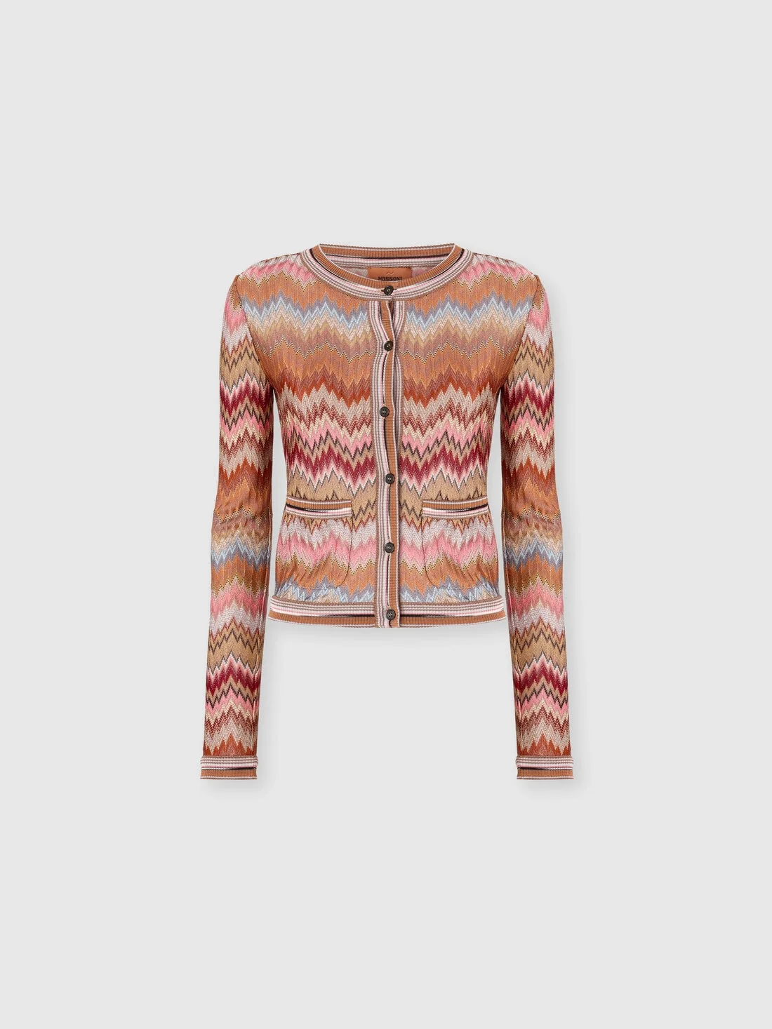 Snake-Pattern Viscose Chevron Cardigan with Patch Pockets - 1